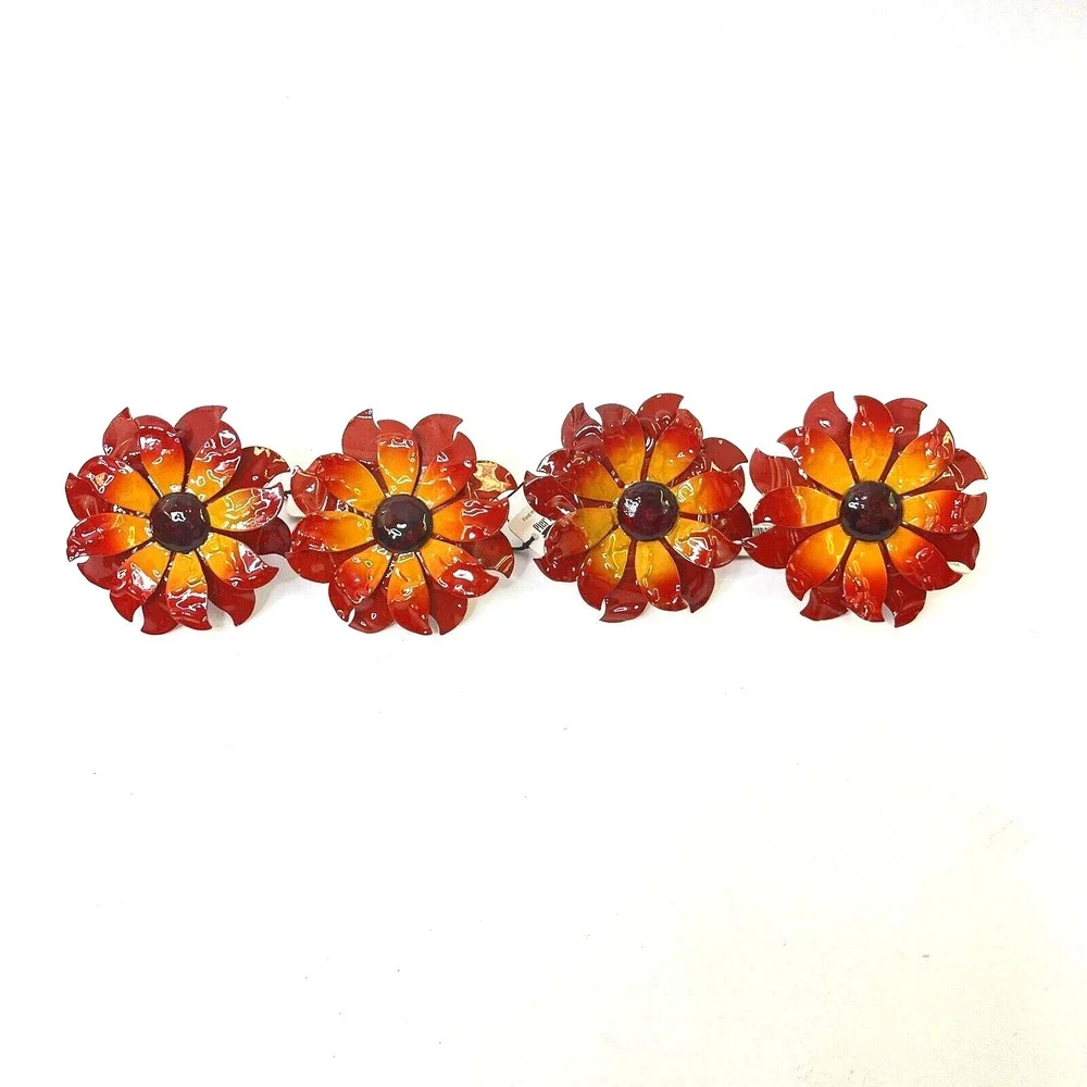 New Lot: 4 Pier One Metal Flower Napkin Rings Fall Autumn‎ Floral Enamelware Set